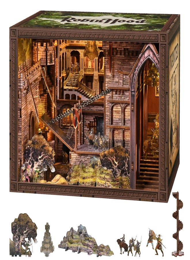 CCCDF Book Nook Kit, DIY Miniature House Dollhouse Kit for Adults and Teens, Booknook Bookshelf Decor with LED Light, Gifts for Family and Friends (Robin Hood - The Castle's Escape) - Image 1