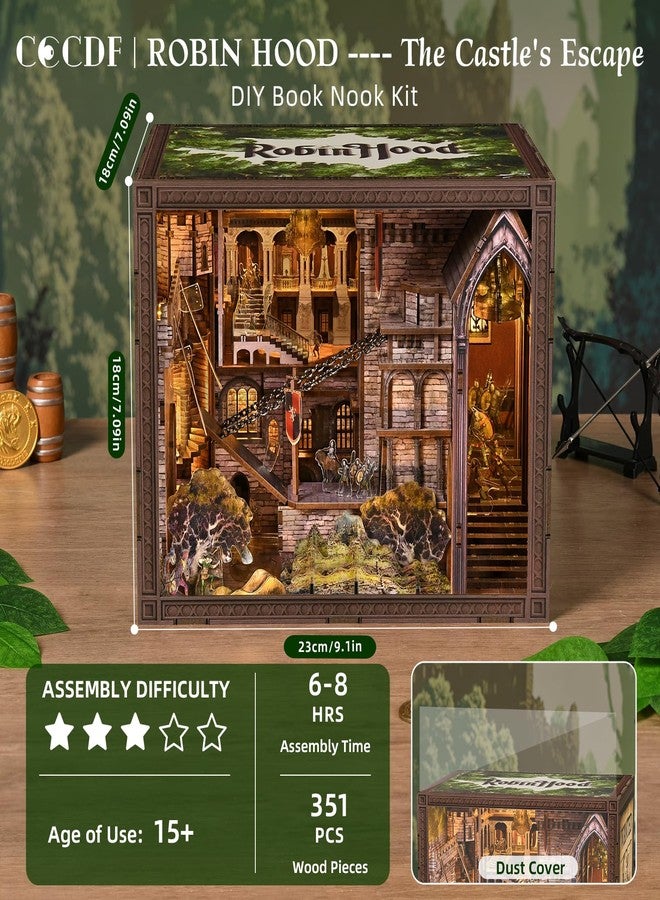 CCCDF Book Nook Kit, DIY Miniature House Dollhouse Kit for Adults and Teens, Booknook Bookshelf Decor with LED Light, Gifts for Family and Friends (Robin Hood - The Castle's Escape) - Image 2