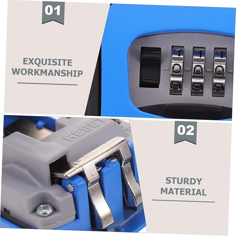 Blue Jojofuny 4 Combination Lock Key Safe Box Weatherproof Wall Mount for Outdoor Home Office - Image 4