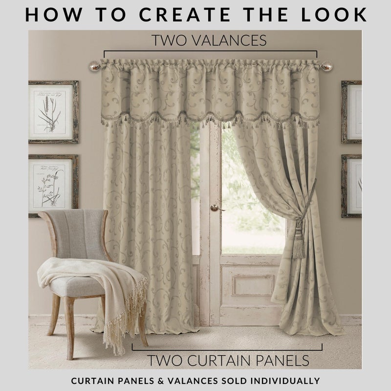 Elrene Home Fashions Mia Jacquard Scroll Blackout Valance, 52" x 19" (1 Valance), Natural - Image 4