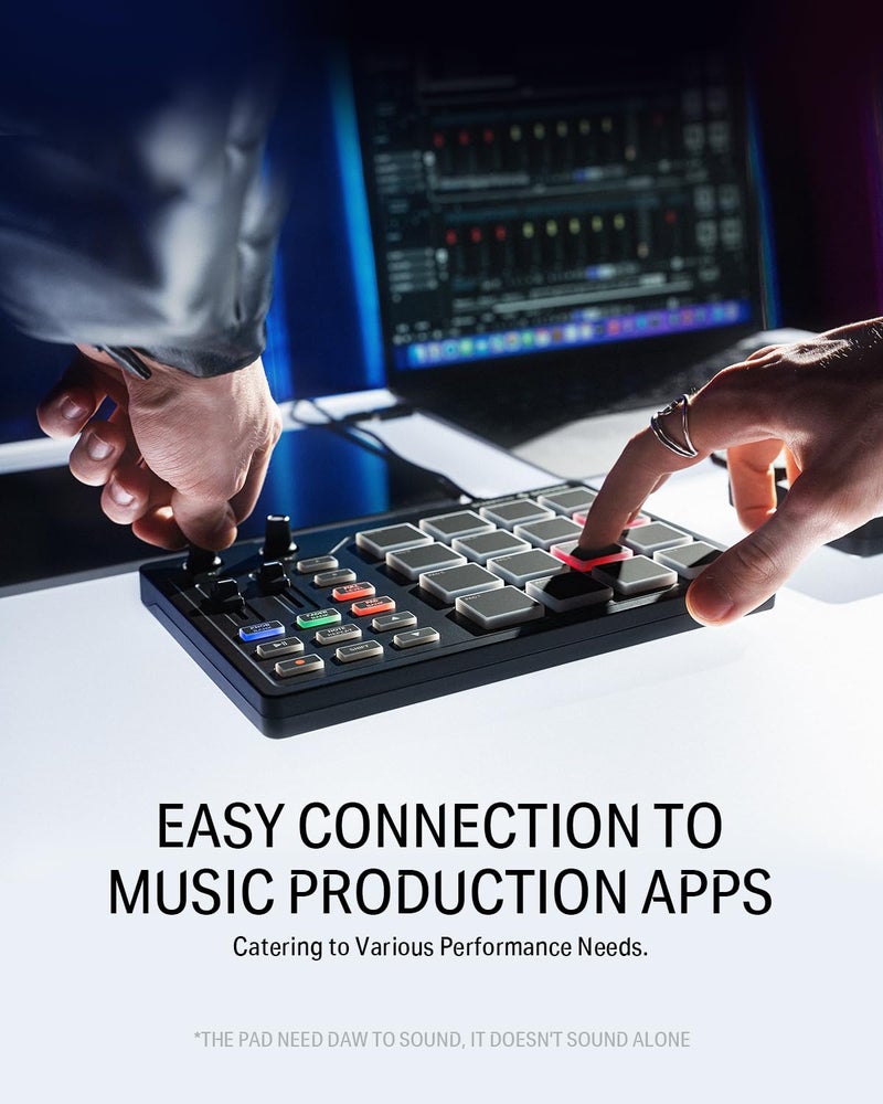 Donner MIDI Pad Beat Maker Machine Professional, Drum Machine with 16 Beat Pads, 2 Assignable Fader & Knobs and Music Production Software, USB MIDI Controller with 40 Courses, STARRYPAD - Image 5