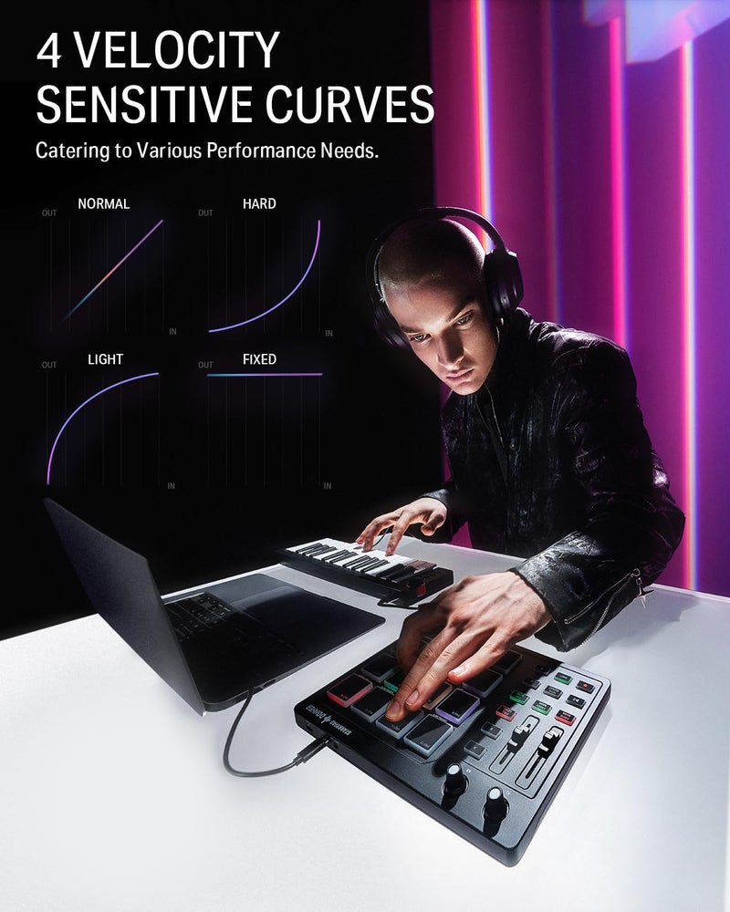 Donner MIDI Pad Beat Maker Machine Professional, Drum Machine with 16 Beat Pads, 2 Assignable Fader & Knobs and Music Production Software, USB MIDI Controller with 40 Courses, STARRYPAD - Image 3