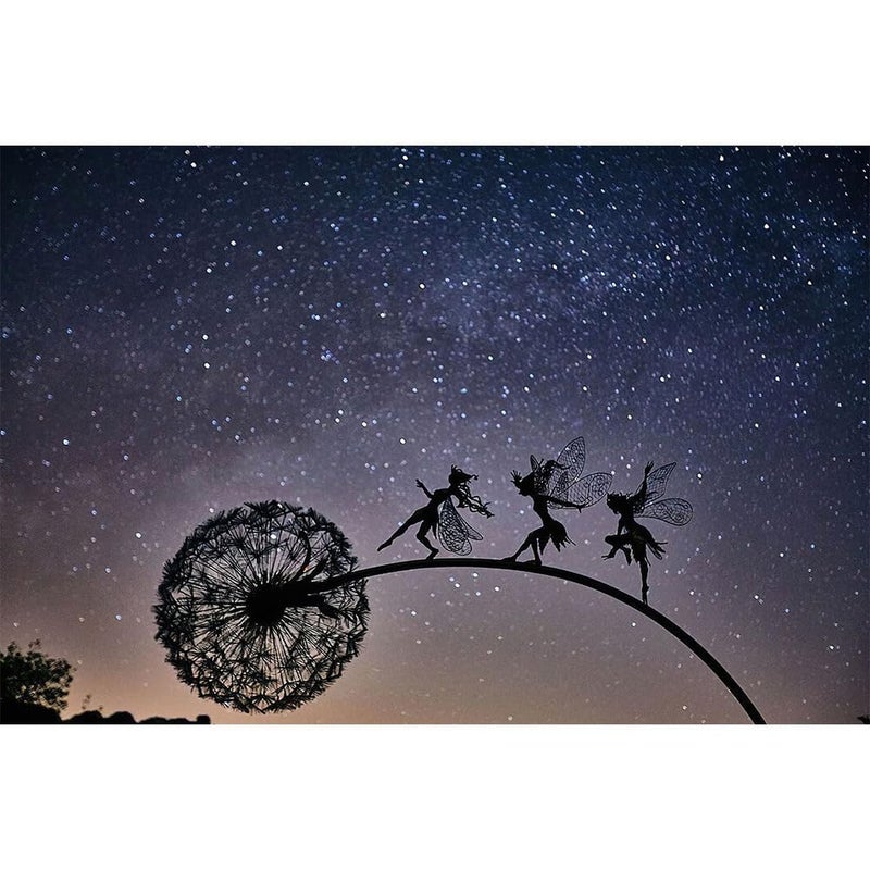 Fcteap Flower Fairy Dancing with Dandelion Garden Art Sculpture Stainless Steel Statue Christmas Halloween Decoration for Outdoor Yard Courtyard Lawn Patio Metal Ornaments (Three Persons) - Image 2