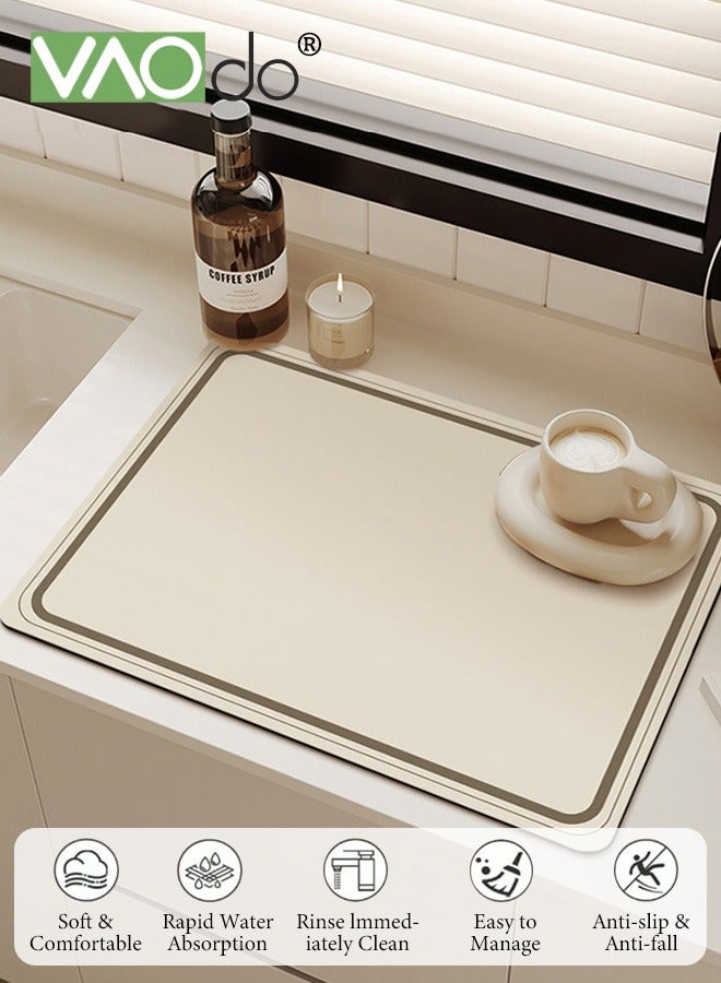 فاو دو قطعتان من بساط تجفيف الأطباق المصنوع من طين الدياتوم، بساط تجفيف الأطباق الحديث فائق الامتصاص وغير قابل للانزلاق للمطبخ والمقهى وغرفة الشاي، 40×60 سم - Image 2