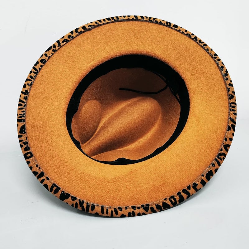 VASANA Fashion Leopard Printed Wide Brim Patchwork Wool Felt Classic Jazz Fedora Hat - Image 5