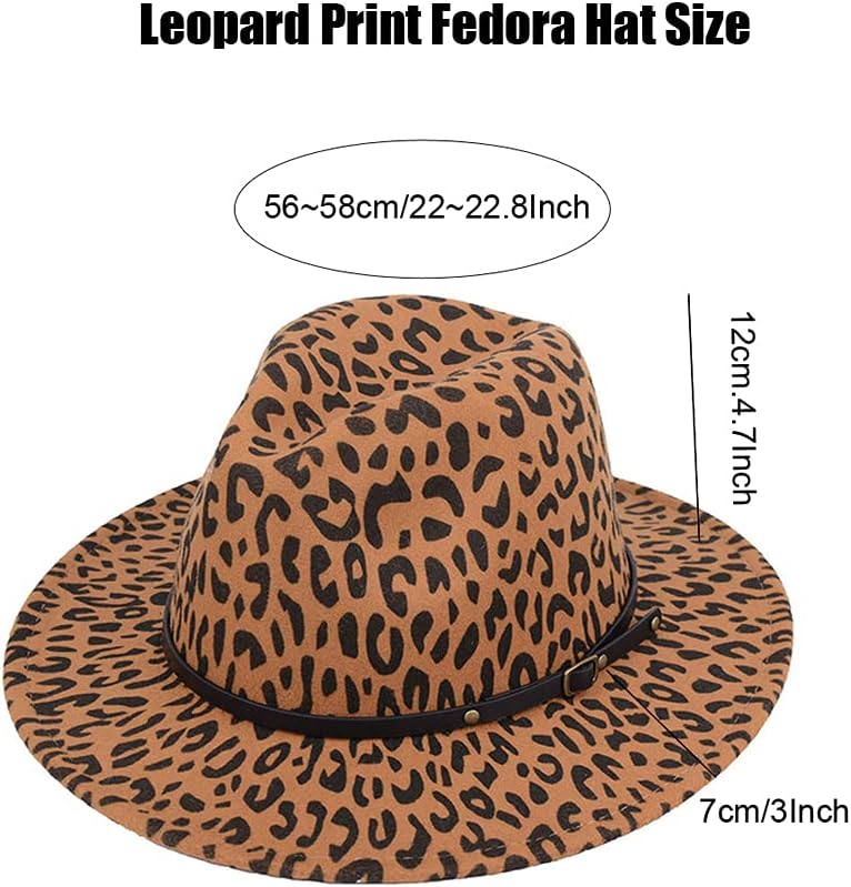 VASANA Fashion Leopard Printed Wide Brim Patchwork Wool Felt Classic Jazz Fedora Hat - Image 2