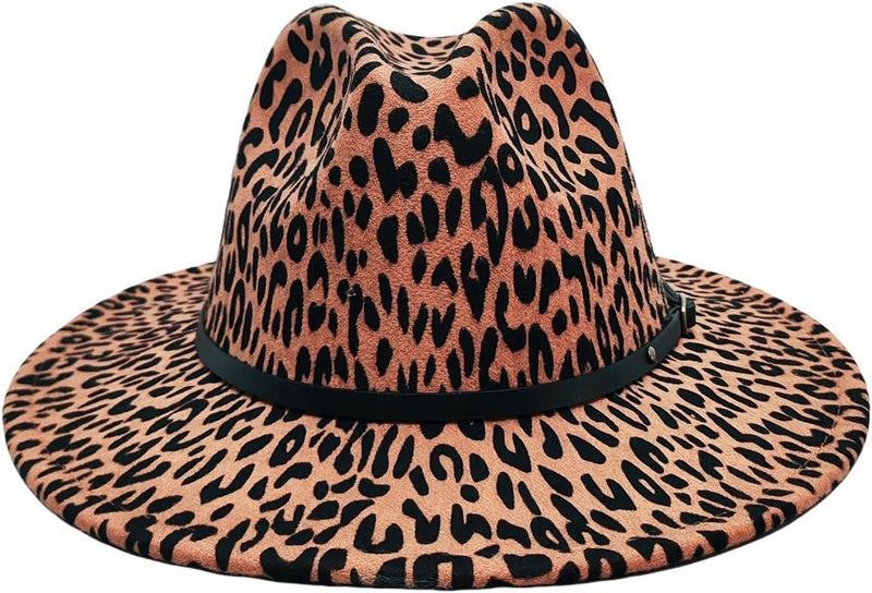VASANA Fashion Leopard Printed Wide Brim Patchwork Wool Felt Classic Jazz Fedora Hat - Image 1