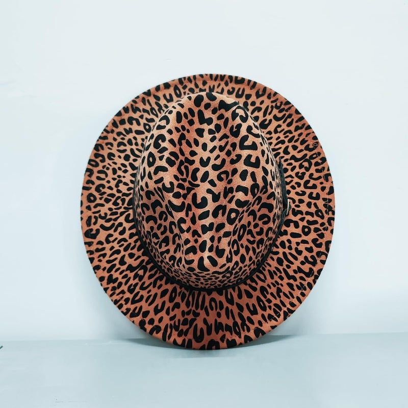 VASANA Fashion Leopard Printed Wide Brim Patchwork Wool Felt Classic Jazz Fedora Hat - Image 4