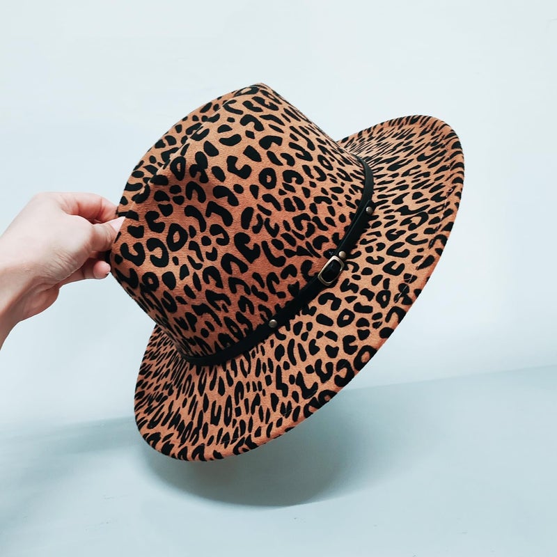 VASANA Fashion Leopard Printed Wide Brim Patchwork Wool Felt Classic Jazz Fedora Hat - Image 3