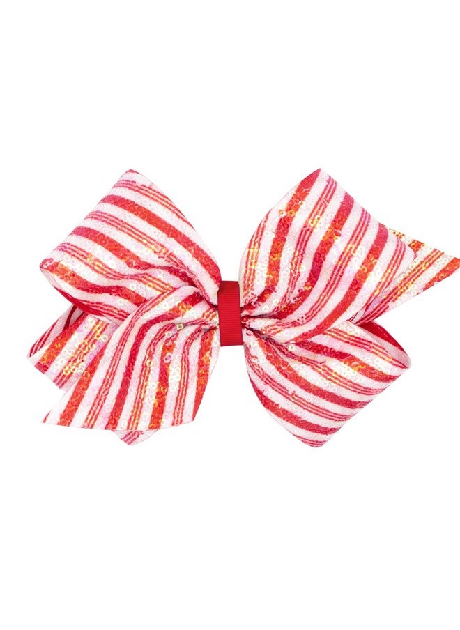 Wee Ones Wee Ones Girls Patriotic-themed Holiday Stripe Printed Sequin Hair Bow, Stripe, King  - Image 1