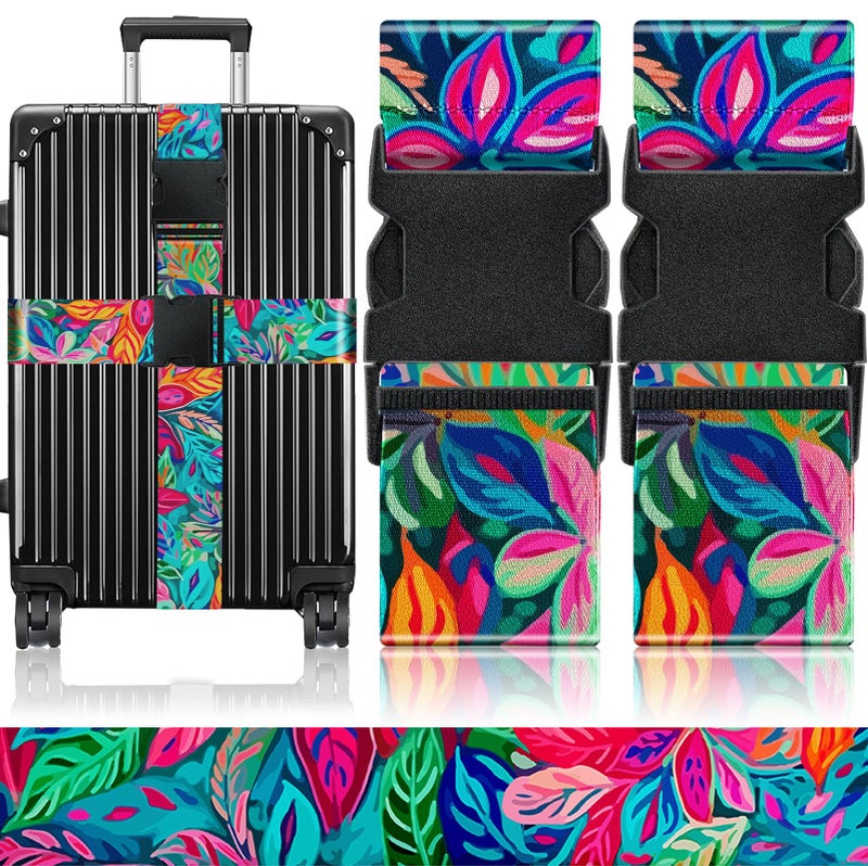 Slohif Luggage Straps for Suitcases Travel Belt Accessories Luggage Connector Identifiers Over Handle with Buckle Unique Nylon Adjustable Strap for Sleeping Bag Car Seat Colorful Leaf (2 Pack) - Image 1