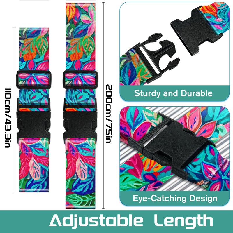 Slohif Luggage Straps for Suitcases Travel Belt Accessories Luggage Connector Identifiers Over Handle with Buckle Unique Nylon Adjustable Strap for Sleeping Bag Car Seat Colorful Leaf (2 Pack) - Image 2