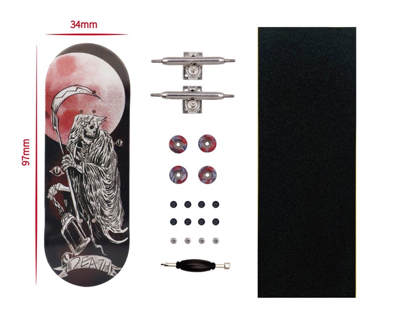 RACOFSB Pro Fingerboard 34mm Wooden Board Professional Finger Skateboard Trucks CNC Swirl Wheels (Death) - Image 2