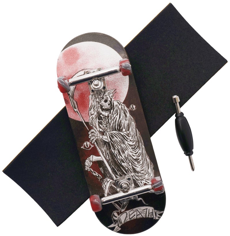 RACOFSB Pro Fingerboard 34mm Wooden Board Professional Finger Skateboard Trucks CNC Swirl Wheels (Death) - Image 1