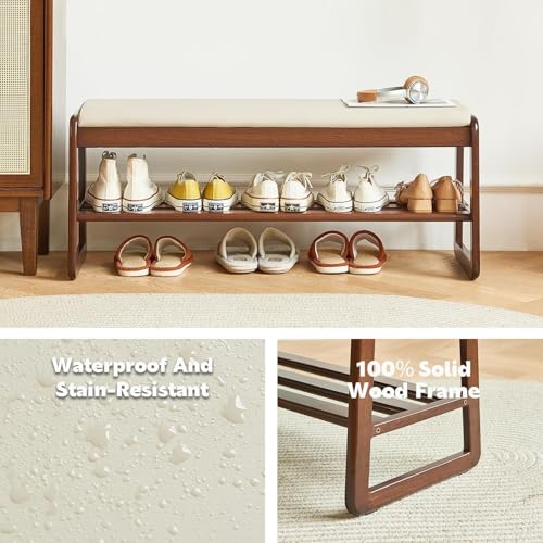 Md Decor Mid-Century Elegant Wooden Shoe Bench with Padded Seat – 2-Tier Shoe Rack for Entryway, Living Room, or Bedroom – Durable and Stylish Storage Solution (39.5) - Image 5