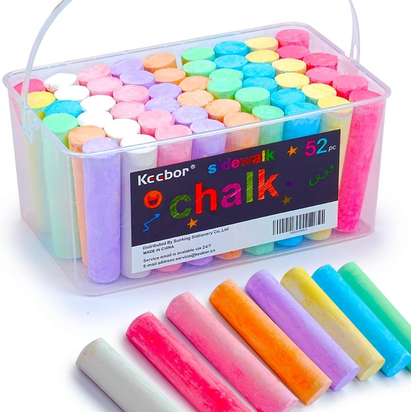 Keebor Washable Sidewalk Chalk, 54 Pcs 8 Colors Jumbo Chalks Bulk, Non-Toxic Chalk, Painting on Chalkboard, Blackboard, Playground, Outdoor Sidewalk - Image 1