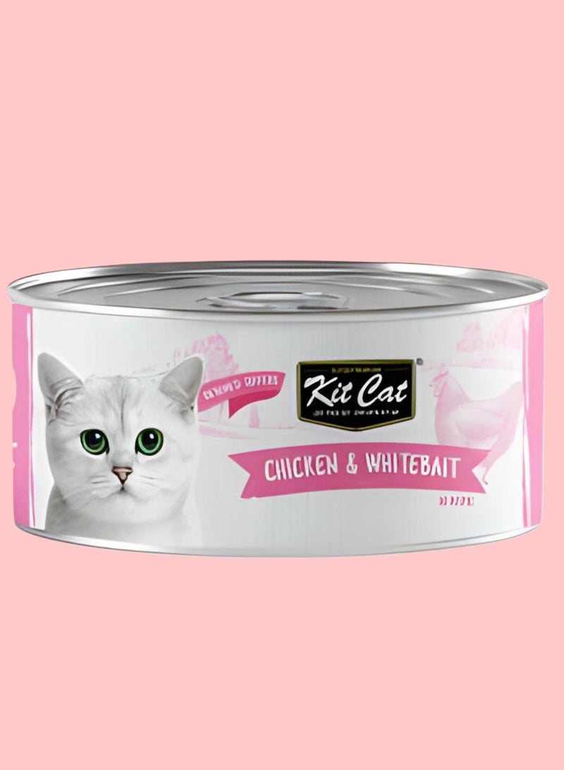 Kit Cat (24 packs) wet food with Chicken &WHITEBAIT flavor for small and large cats / 80 grams - Image 2