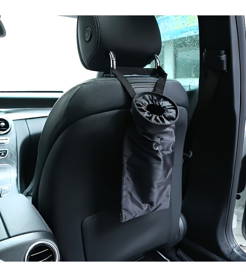 Black Oxford Cloth Car Seat Back Trash Bag Machine Washable Interior Accessory - Image 1