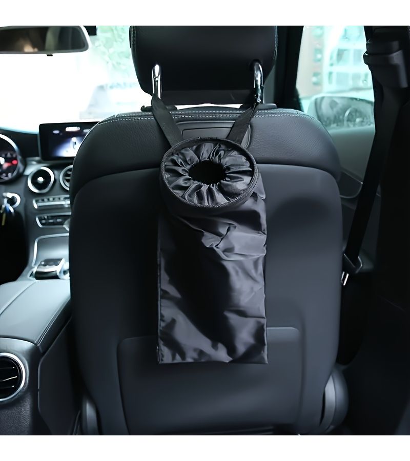 Black Oxford Cloth Car Seat Back Trash Bag Machine Washable Interior Accessory - Image 3