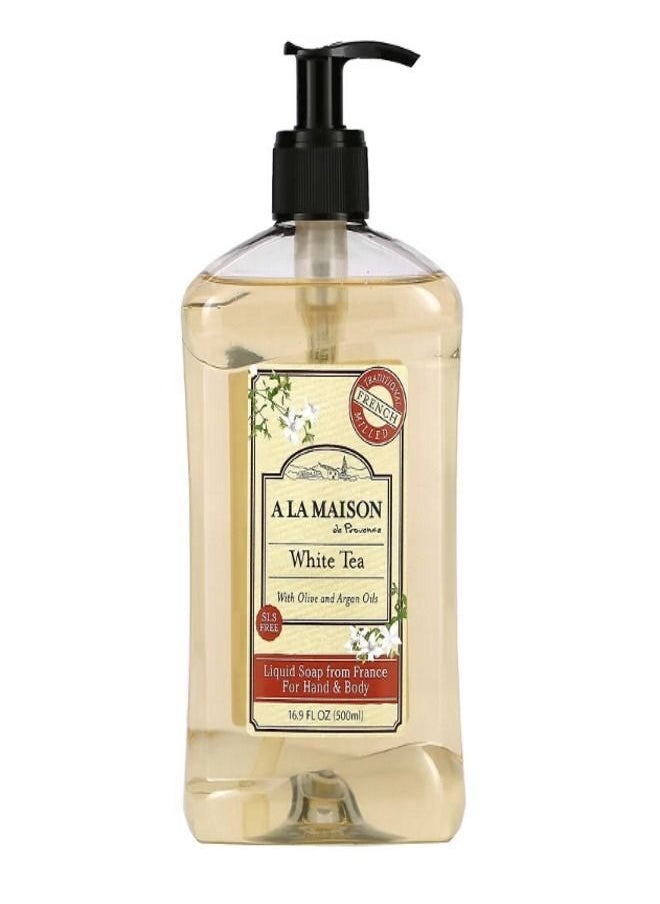 A La Maison De Provence Liquid Soap for Hand Body White Tea 16.9 fl oz 500 ml  - Image 1