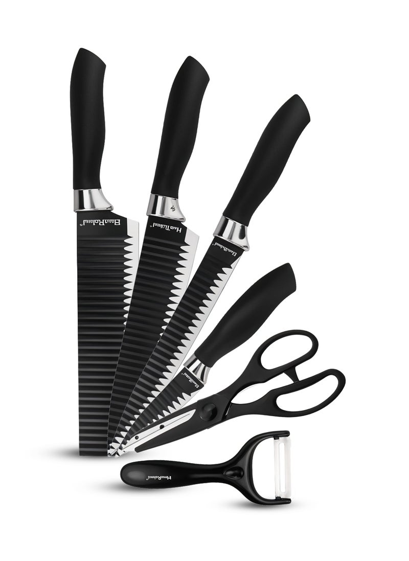 HausRoland - 6 Pieces Knife Set, Stainless Steel, Non-Stick Blades, Including Peeler and Scissor, Kitchen Cutlery Knives Set, Utensil Sets for Daily Use with Gift Box - Image 1