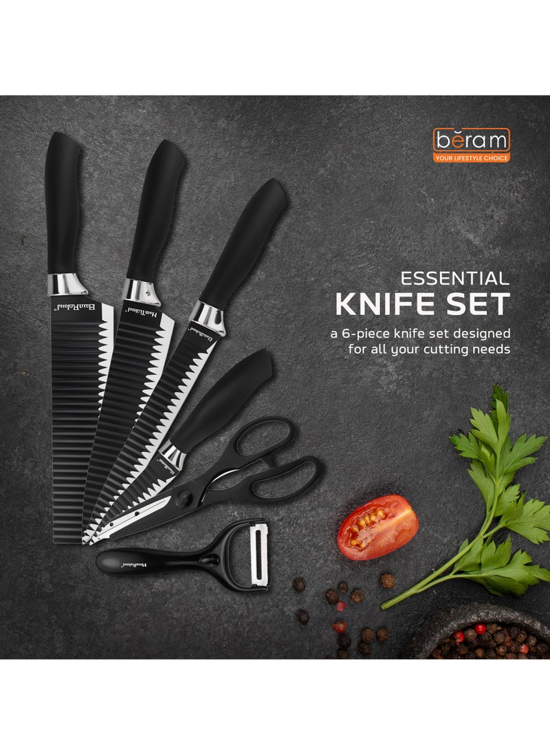 HausRoland - 6 Pieces Knife Set, Stainless Steel, Non-Stick Blades, Including Peeler and Scissor, Kitchen Cutlery Knives Set, Utensil Sets for Daily Use with Gift Box - Image 1
