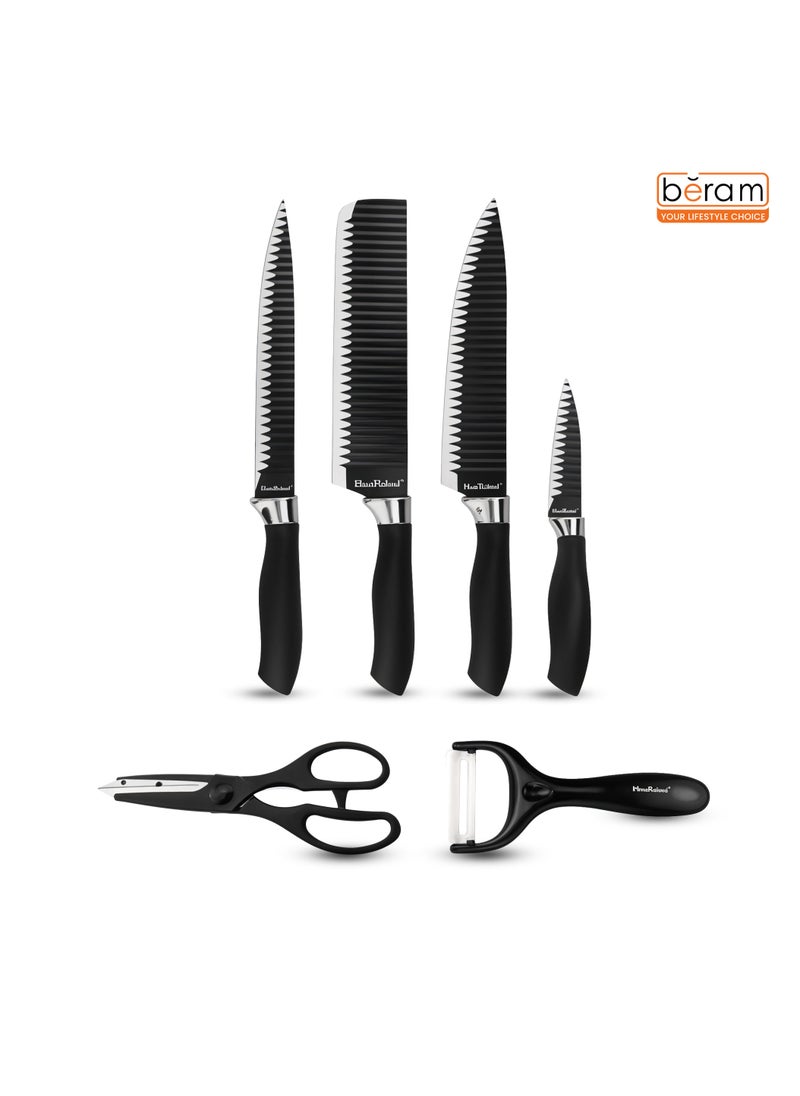 HausRoland - 6 Pieces Knife Set, Stainless Steel, Non-Stick Blades, Including Peeler and Scissor, Kitchen Cutlery Knives Set, Utensil Sets for Daily Use with Gift Box - Image 1