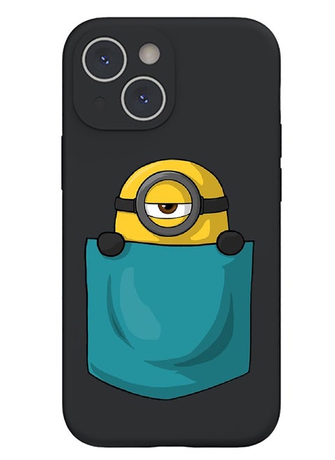 Protective Slim Fit Case Liquid Silicone Cover with Full Body Protection Anti-Scratch Shockproof Case For iPhone 15 Plus Black - Minion Pocket