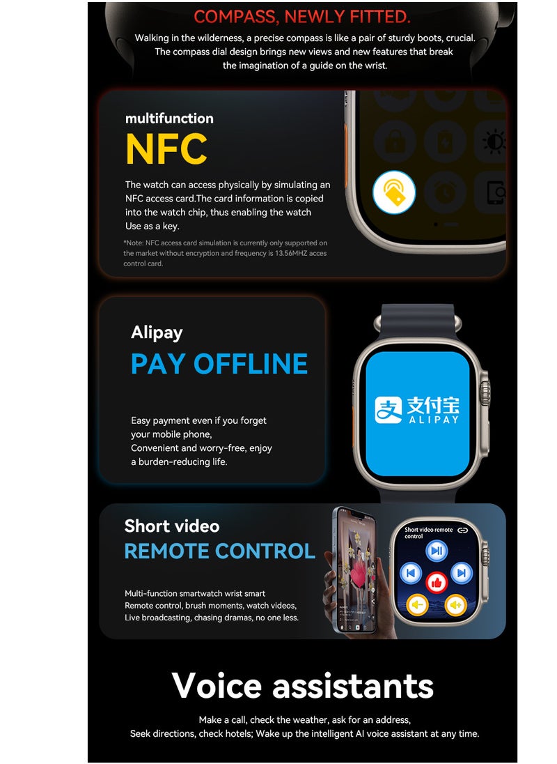 AROAQ - HW68 Ultra Smartwatch, 200Mah Long Battery Wireless Charging Smart Wrist Watch With NFC Function, Large Display Waterproof Bluetooth Full Touchscreen Health Monitor Watch, (1pc, Black) - Image 1