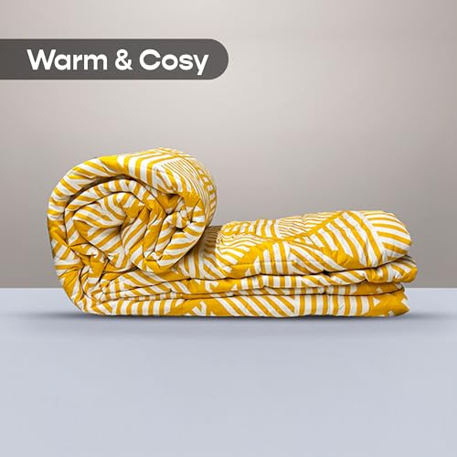 SleepyCat Luxurious All Season Reversible Printed Comforter - 200 TC | Hotel Like Feel with Down Alternative Lightweight Microfiber Fill, Single Size 90x60 Inches (Mustard Mosaic) - Image 2