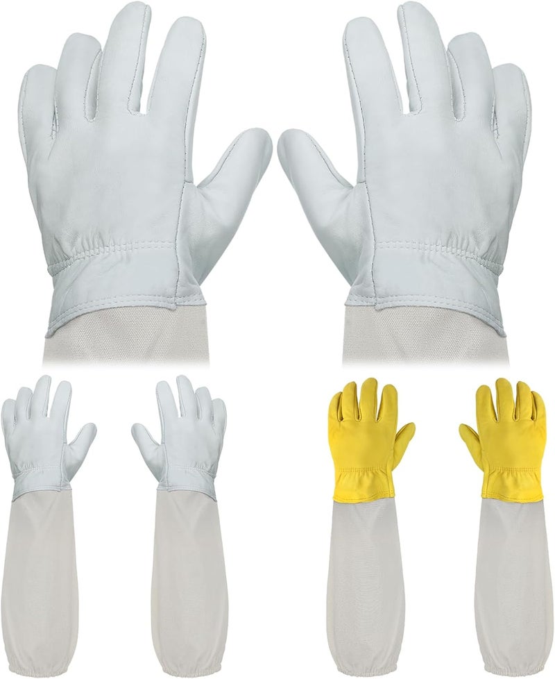 انفسن زوجان من قفازات تربية النحل: قفازات سميكة مصنوعة من جلد الماعز، مزودة بأكمام طويلة من القماش المهوائي وأكمام مرنة، توفر حماية فعالة ليدي المربي. - Image 1