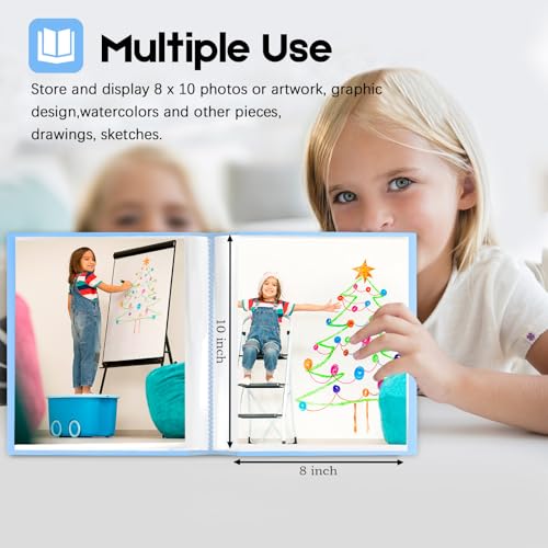 Aevdor Photo Album 8x10, 8x10 Photo Album Book Holds 68 Photos, Art Portfolio Binder for 8 x 10 Pictures, 10 x 8 Sheet Protector Folder for Photos, Kids Artwork, Sketch (Blue) - Image 2