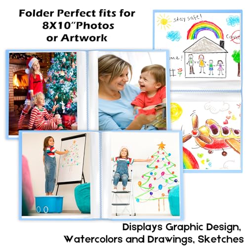 Aevdor Photo Album 8x10, 8x10 Photo Album Book Holds 68 Photos, Art Portfolio Binder for 8 x 10 Pictures, 10 x 8 Sheet Protector Folder for Photos, Kids Artwork, Sketch (Blue) - Image 4