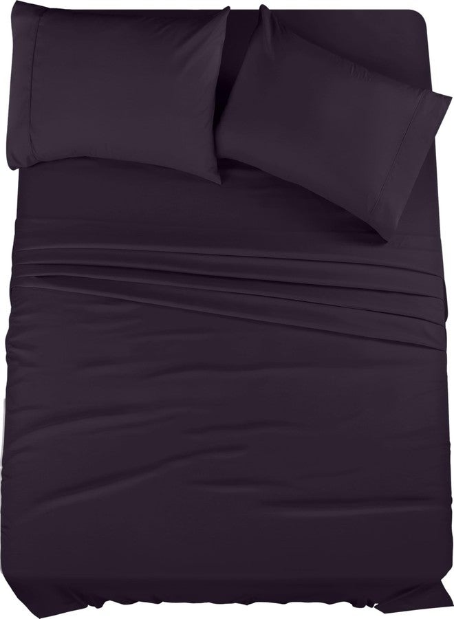Utopia Bedding Queen Sheet Set - 4 Piece Bed Sheets for Queen Size Bed, Soft and Breathable Microfiber, Includes 1 Fitted Sheet, 1 Flat Sheet and 2 Pillowcases (Dark Purple) - Image 1
