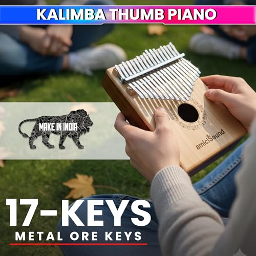 amiciSound Thumb Piano 17 Keys Musical Instrument Kalimba with Engraved Notes and Tuning Hammer - Image 2