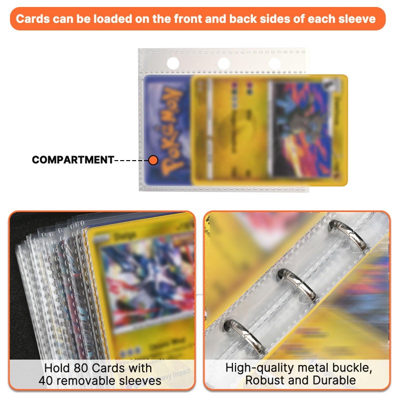 Linkinbot 2-Pocket Trading Card Binder for TCG cards, Hold 80 Cards with 40 removable sleeves, One Card Size Collectible Trading Card Albums (ORANGE) - Image 4