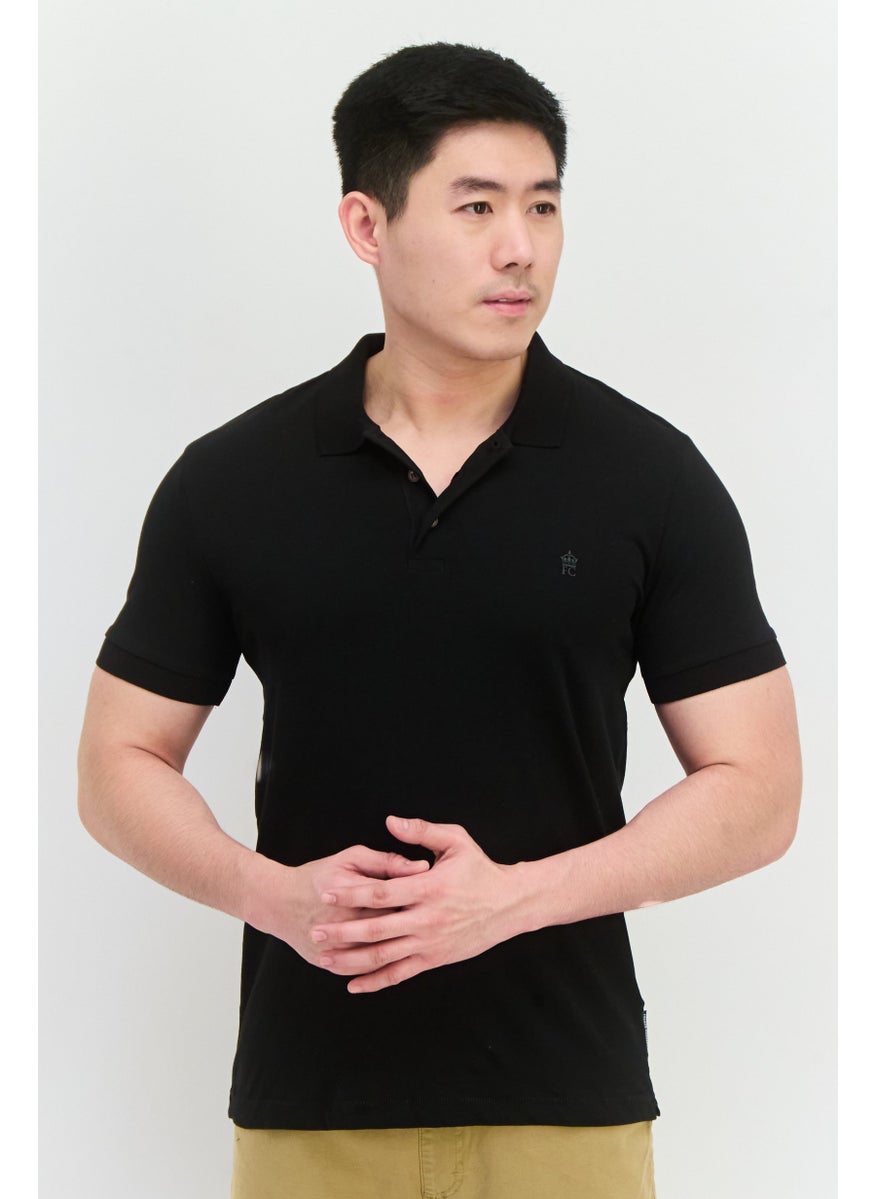 French Connection Men Regular Fit Brand Logo Short Sleeves Polo, Black  - Image 1