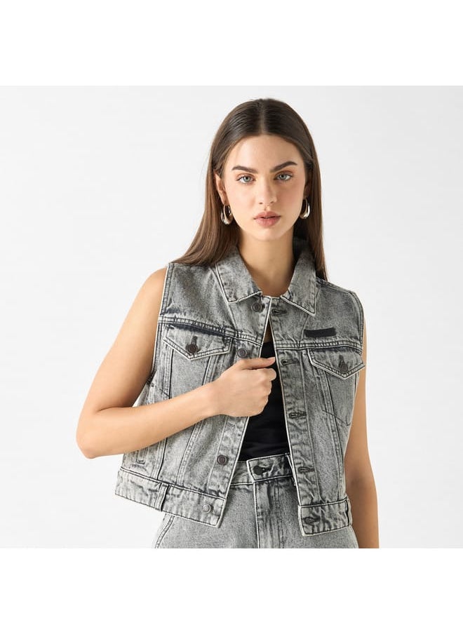 Lee Cooper Lee Cooper Solid Sleeveless Jacket with Pockets  - Image 1