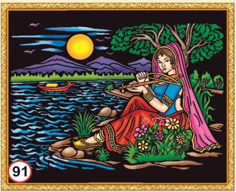 Tez DIY - Emboss Painting Kit, Ektar Playing Lady, Medium(13x19 inch), Design No. 91 - Image 1
