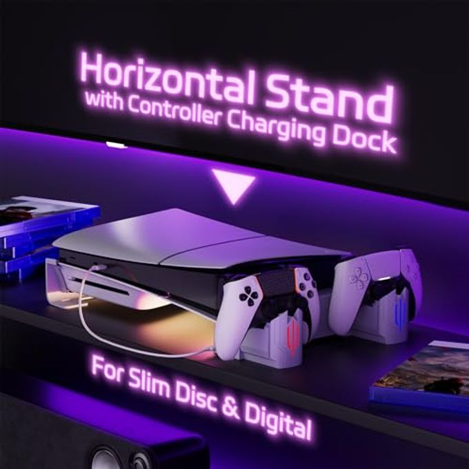 Hosanwell Slim Horizontal Stand Compatible With Slim Disc & Digital Version Dual Use Charging Station With Multi-Mode Rgb Light With 3-Level Cooling Fan,White - Image 5