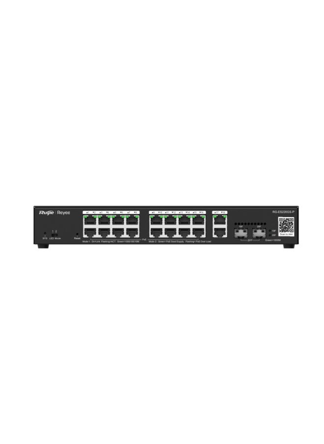 Ruiji RG-ES220GS-P, 20-Port Gigabit Smart Cloud Managed PoE Switch, 16 PoE+ Ports, 2 RJ45 Ports, 2 SFP Ports, For Enterprise, Hospitality, Education, Retails, Surveillance, etc. | RG-ES220GS-P  - Image 2