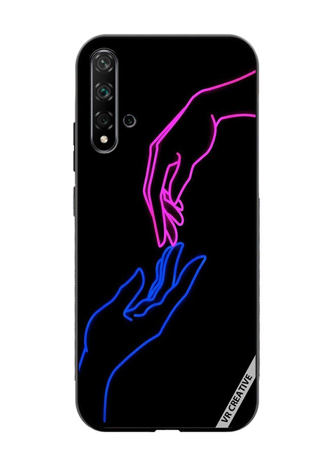 VR CREATIVE Protective Case Cover For Huawei Nova 5T Hands In Neon Lights Design Multicolour - Image 1