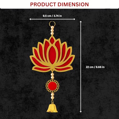 ARLICORPING Wooden Lotus Wall Hanging for Festive Decoration – Diwali, Ganpati, Pooja Room, Mandir, Living Room, Door, Hall, Entrance, Spiritual Decor (Lotus + Bell-Red, Pack of 12) - Image 3