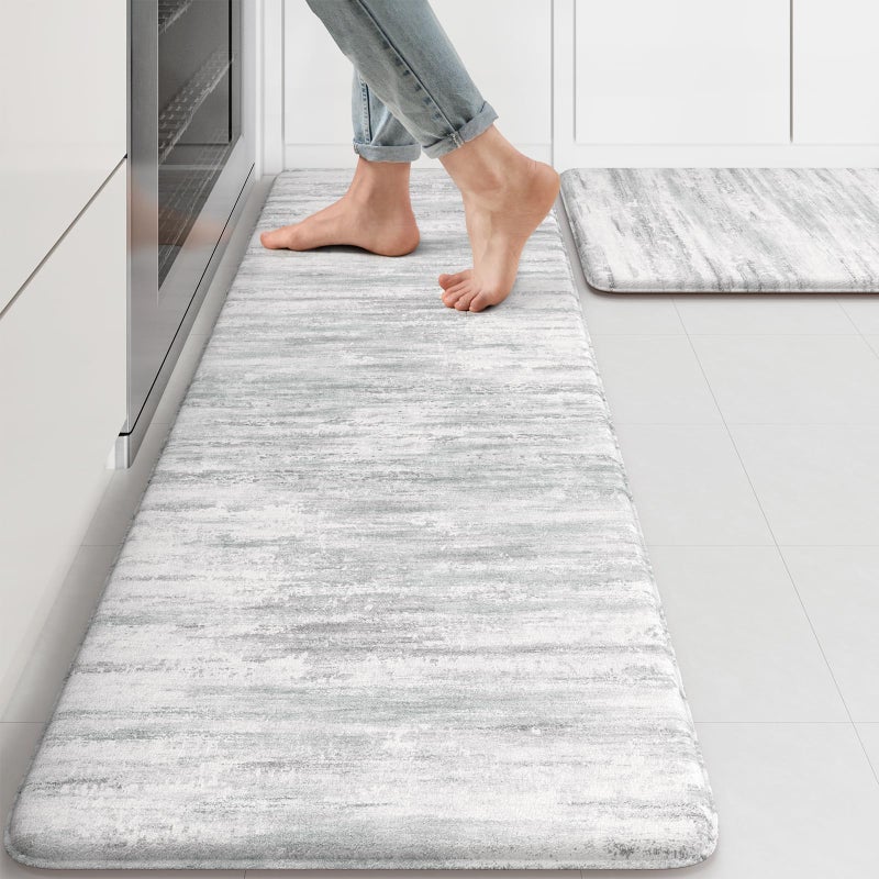 KIMODE Anti Fatigue Kitchen Mats for Floor, Abstract Farmhouse Kitchen Rugs, Cushioned Kitchen Floor Mats, Comfort Standing Mat for Sink, Laundry, Office, Desk Multi-Grey 17"x47"+17"x29" - Image 1