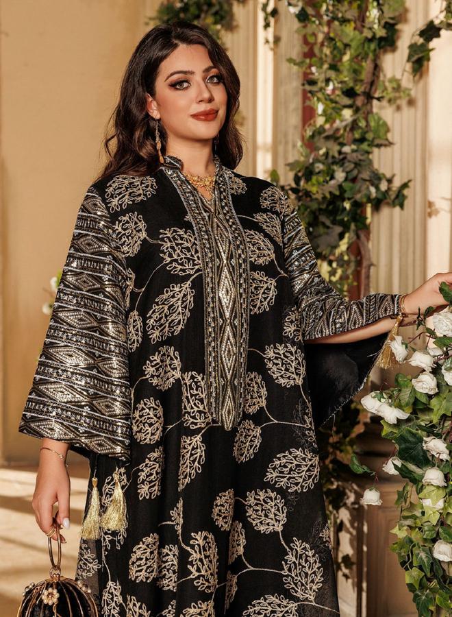 Take Two Black Embroidered A-Line Jalabiya - Image 2