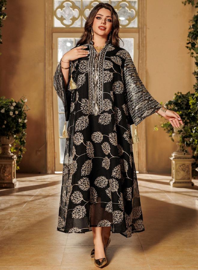 Take Two Black Embroidered A-Line Jalabiya - Image 4