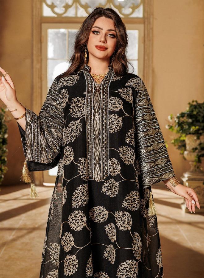 Take Two Black Embroidered A-Line Jalabiya - Image 3
