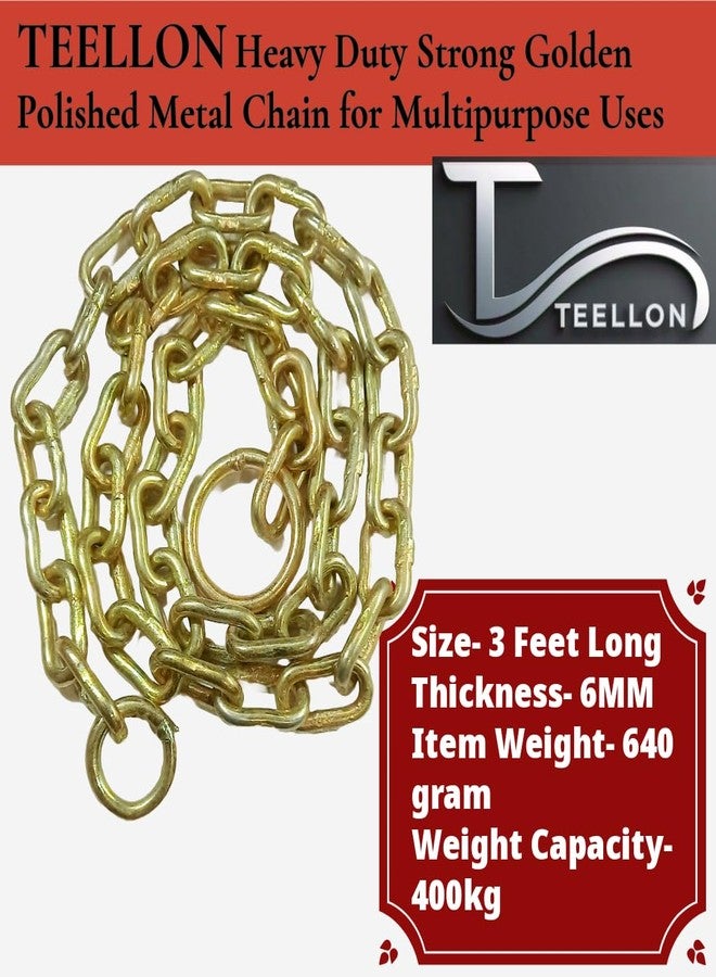 TEELLON 3-Feet (6mm) Heavy Duty Strong Metal Chain for Locking Door Channel gate Fence, Swing Chain for Hanging Swing Hammock Chair Punching Bags Multipurpose Uses Weight Up to 400 KG.(Golden-1Pcs) - Image 2