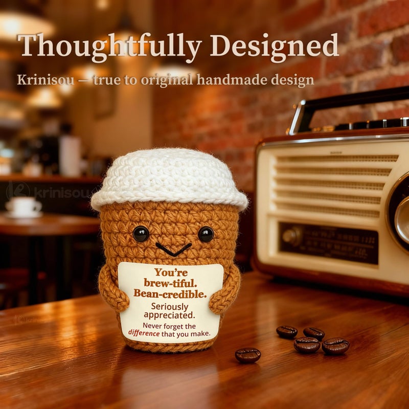 Krinisou Coffee Lovers Gifts for Women, Positive Espresso Emotional Crochet Handmade Support, Small Appreciation Gifts for Coworker, Teacher Friends Thank You Gift - Image 2