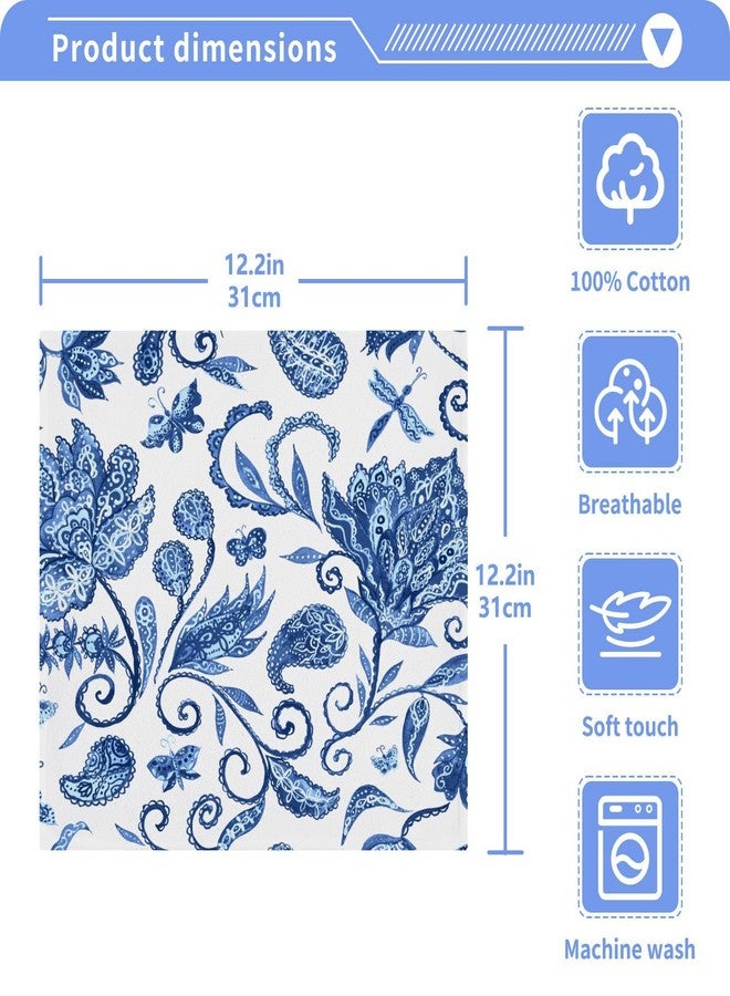 WELLDAY Blue White Floral Washcloths, 2 Pack 12 X 12 Inches Cotton Wash Cloths, Highly Absorbent and Soft Face Towels for Bathroom,Gym,Hotel and Spa - Image 3